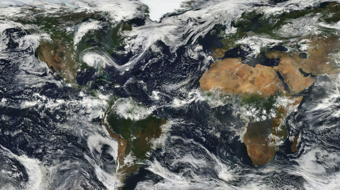 The continents and oceans with clouds