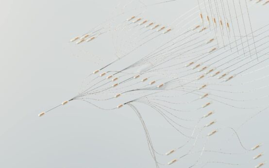 A conceptual image of an interconnected blockchain network with glowing nodes and data streams.