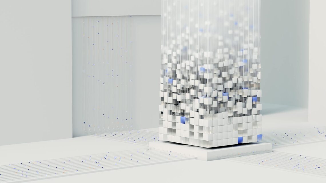 A freelancer sitting at a modern desk, with holographic AI charts and data floating above their laptop.