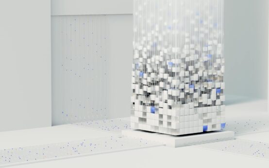 A freelancer sitting at a modern desk, with holographic AI charts and data floating above their laptop.