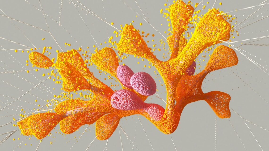 An abstract digital visualization representing an artificial intelligence neural network with glowing nodes.