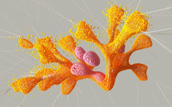 An abstract digital visualization representing an artificial intelligence neural network with glowing nodes.