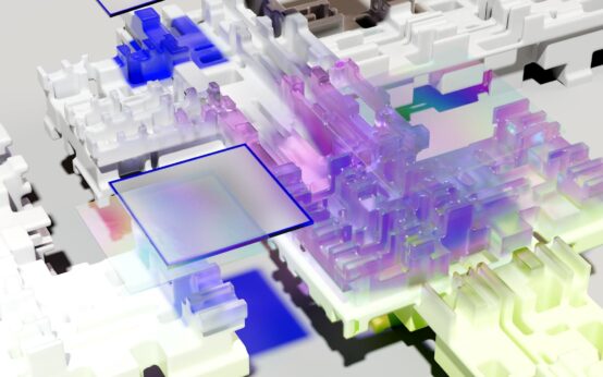 An abstract digital visualization of a glowing blue and purple neural network.