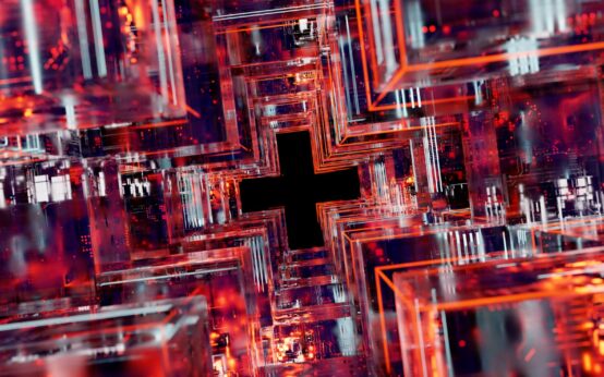 An abstract digital visualization of interconnected nodes representing a neural network.