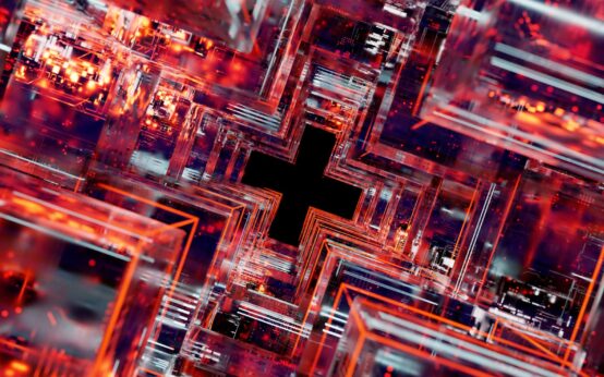 An abstract visualization of interconnected nodes representing a blockchain network.