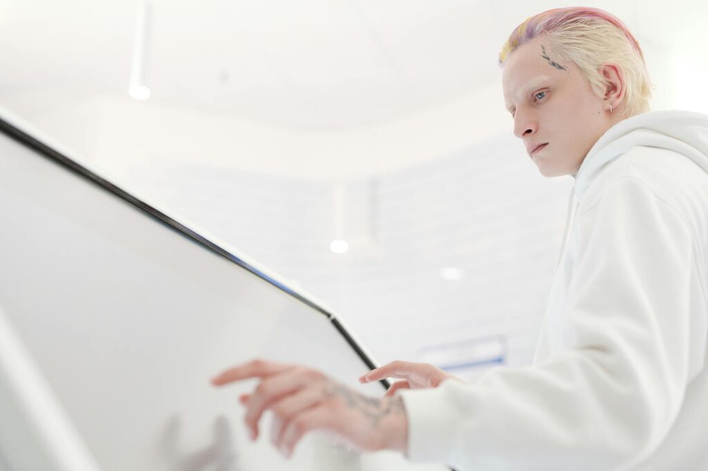 A close-up of a futuristic digital interface showing complex biological data and molecular structures.