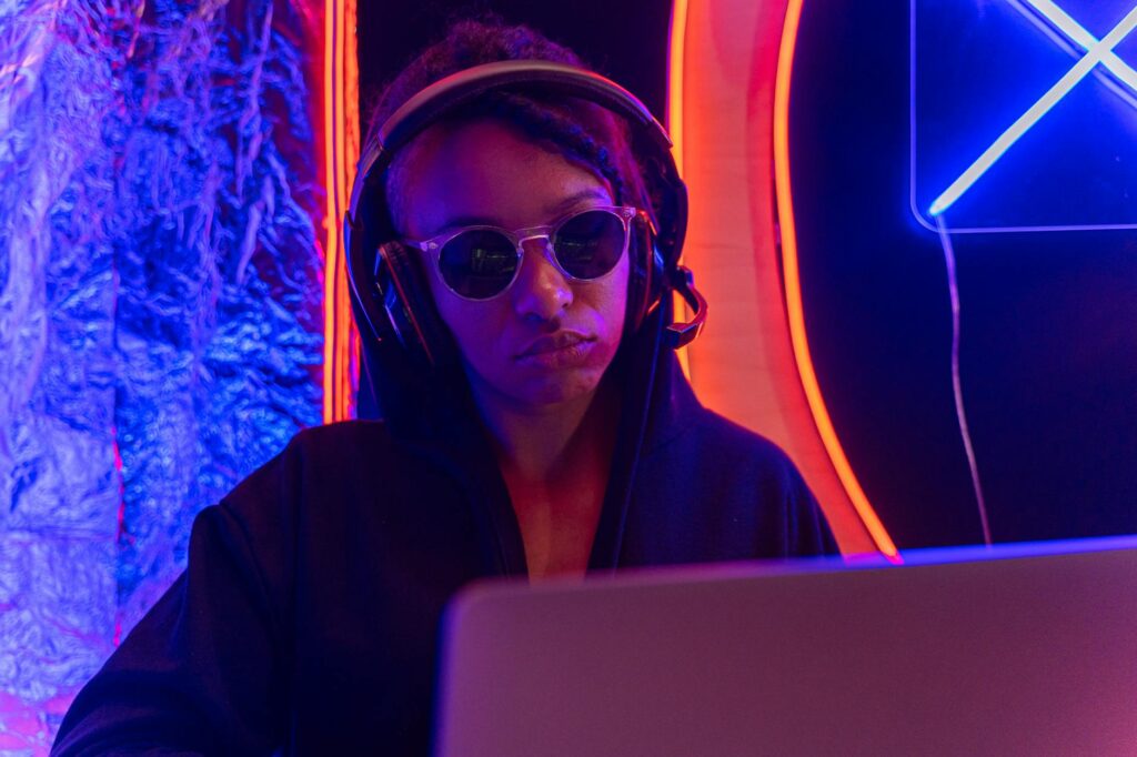 A dark background with bright, glowing nodes of data connected by lines, depicting a decentralized network.