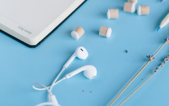 A freelance transcriptionist working comfortably from her home office on a laptop.