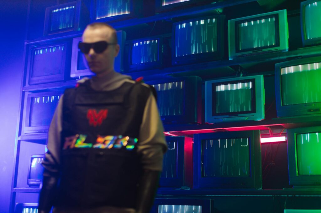 A close-up of glowing blue and purple digital blocks representing data on a blockchain.