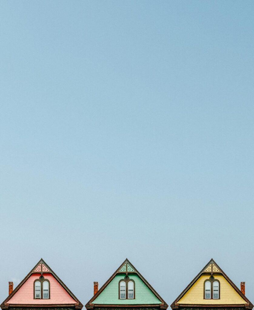 A cluster of traditional Faroese houses with green turf roofs in the village of Saksun.
