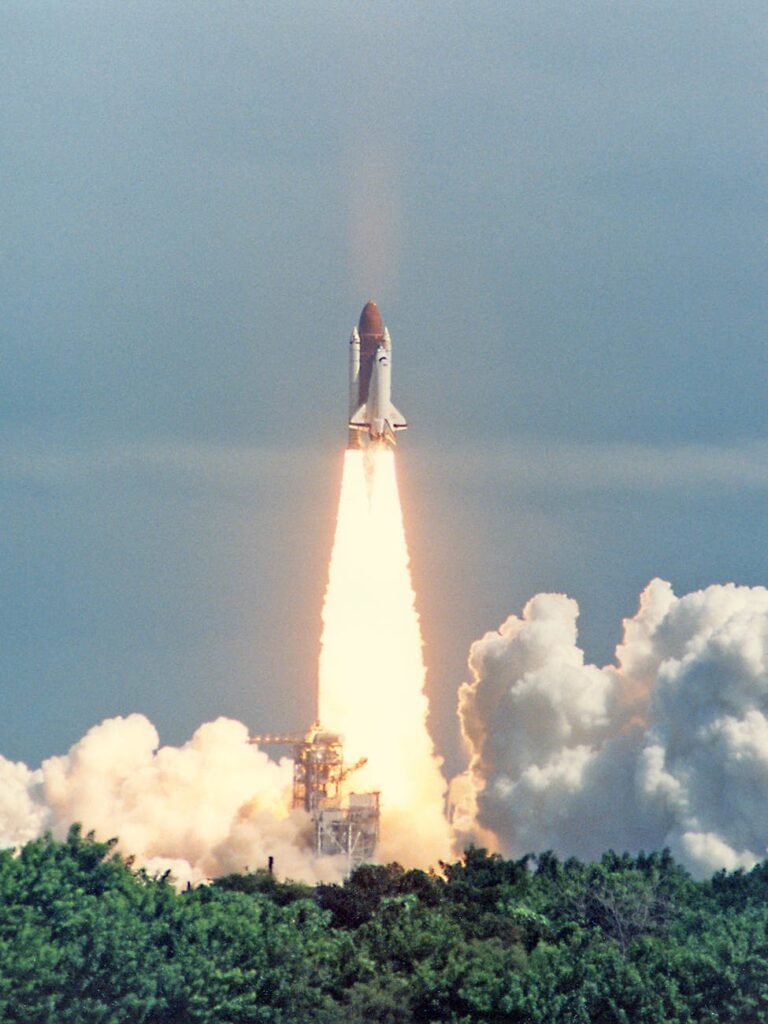 A rocket launching into the sky, symbolizing a successful business launch.