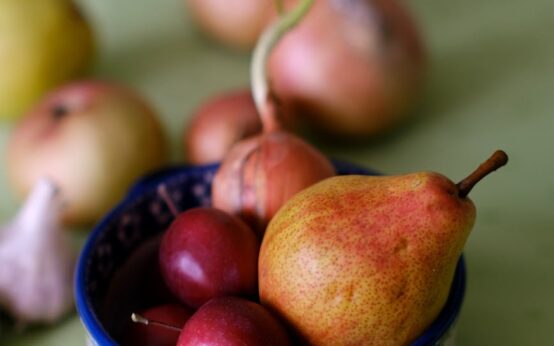 A flat lay of various immune-boosting foods like oranges, bell peppers, broccoli, and almonds.